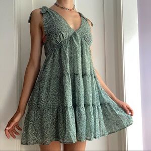 Flowy Summer Dress size S, muted green leopard print, polyester, brand: BaeVely.